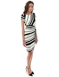 PattyBoutik - Vestido de mujer con cuello redondo a rayas