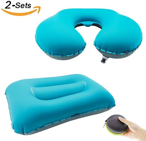 Set of 2 Inflatable Camping Travel Pillow Best Travel Accessories for Airplanes Compressible Ultralight Pillows for Outdoor Hiking Backpacking Airplane or Car