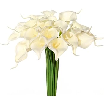 JUSTOYOU 20pcs Artificial Calla Lily Real Touch Latex Flower for Bride Wedding Home Decor(White)