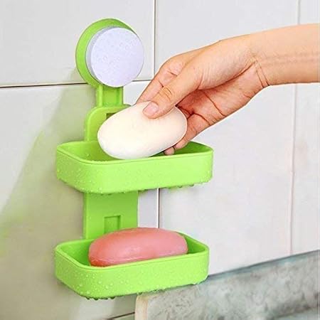 Finiviva Plastic Plates Double Layer Soap Box Holder Stand and Bathroom Soap Dish Holder Soap Dispencer (Multicolor)