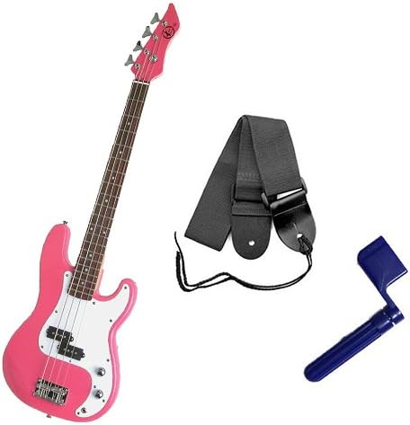 It’s All About the Bass Pack - Pink Kay Electric Bass Guitar Medium Scale w/Blue String Winder &amp; Black Strap