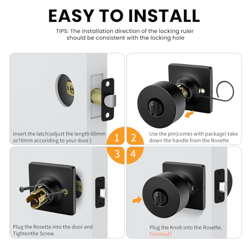 Goldenwarm Matte Black Door Knobs Interior, Privacy Bedroom Door Knob with Lock, Black Interior Door Knobs Bathroom 6 Pack