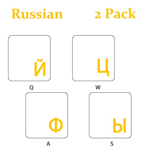 2PCS Pack Transparent Russian Keyboard Stickers, Russian English Keyboard Replacement Sticker with Transparent Background and Orange Lettering for Computer Notebook Laptop Desktop Keyboards