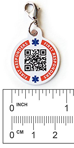 Dynotag Web Enabled Smart Medical ID/Emergency Information Charm Bracelet Tag + Lobster Clasp with DynoIQ & Lifetime Service. Steel, 22mm dia.