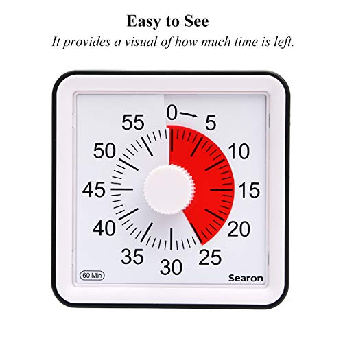 Searon Kid Analog Timer Visual Countdown Clock Square for Toddler Kids with ADHD Classroom Meeting Adults (Black Color)