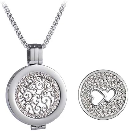 U&D Women's Necklace with 2 PCS 25mm Coin Sliver Plated Stainless Steel Chain 65cm Coin Set
