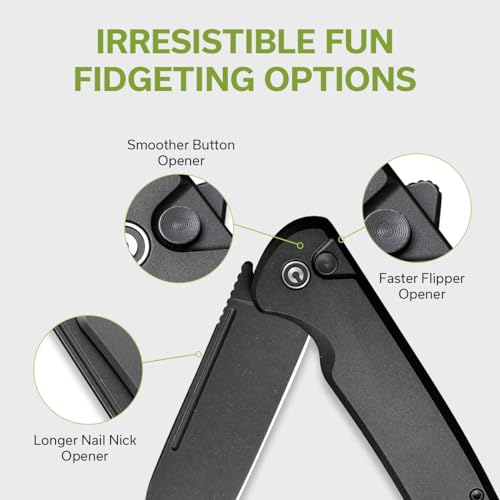 CIVIVI Chevalier II Folding Pocket Knife, Button Lock Knife for EDC 3.47" Black Stonewashed