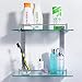 HOMEIDEAS 2-Tier Bathroom Glass Shelf - 14 Inch Thick Tempered Frosted Glass, Wall Mounted Brushed Nickel Shelf - Rustproof SUS 304 Stainless Steel