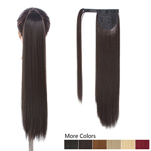26 Inch Long Ponytail Hair Extension Dark Brown 1 Piece Hairpiece Synthetic Wrap Around Pony Tail Clip in Hair Extensions for Girl Lady Woman (26Inch Wrap Around Ponytail Straight 2#)