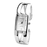 Top Plaza 1pc Vogue Silver Vintage Enamel Bracelet Watch Bangle Quartz Watch for Women with Rectangle Case