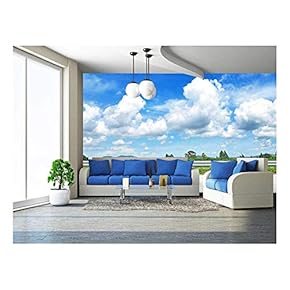 Beautiful Roadside View with Green Nature and Blue Sky Background - Removable Wall Mural | Self-Adhesive Large Wallpaper - 66x96 inches