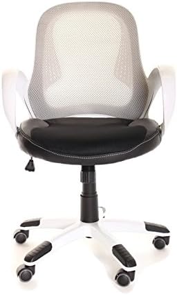 TimeOffice Ergonomic Low Back Adjustable Height Chair, Black Mesh Leather Swivel Task Chair with Arms &amp; Upholstered Seat - Grey/White
