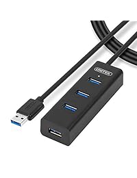 Unitek - Hub de datos portátil USB 3.0 de 4 puertos con cable de extensión, adaptador de alimentación S