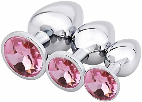 LongDG 3pcs Luxury Gem Jeweled Design Stainless Steel Plug Anales (Pink)