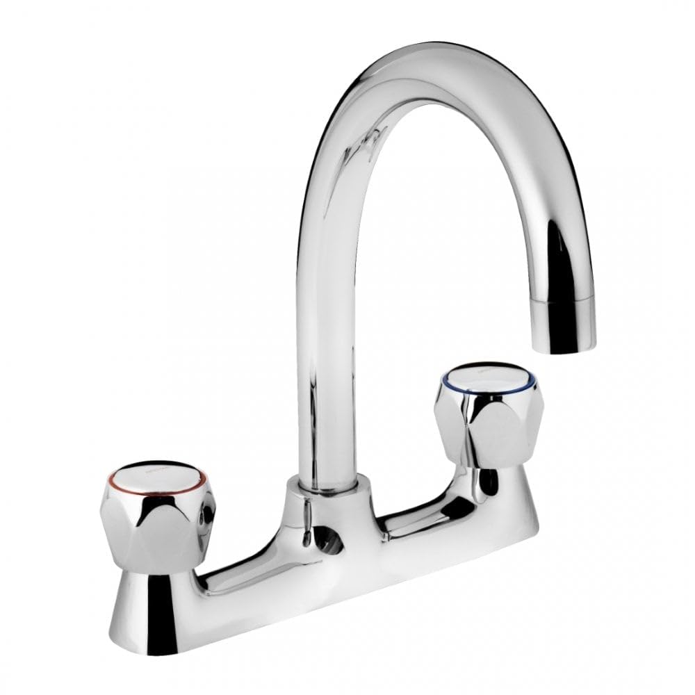 Bristan Club Deck Sink Mixer Chrome with Metal Heads, Chrome Plated
