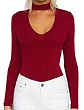 Allegrace Women Long Sleeve Sexy V Cut Stretch Bandage Leotard Bodysuit Jumpsuit S Red