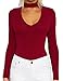 Allegrace Women Long Sleeve Sexy V Cut Stretch Bandage Leotard Bodysuit Jumpsuit S Red