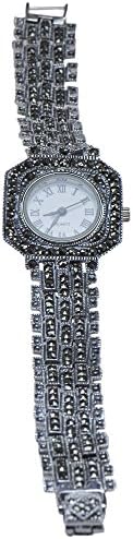 Marcasite Ladies Quartz Watch 925 Sterling Silver Women's Jewelry - Wristwatch