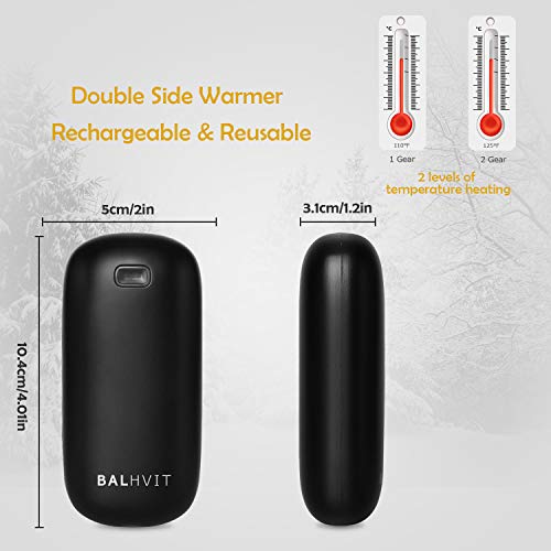 Balhvit Rechargeable Hand Warmer, 6400mAh Electric Hand Warmers Pocket Power Bank, Heat Therapy Hand Heater Charger, Reusable Handwarmers for Outdoor Sports, Winter Gifts for Women & Men (Black)