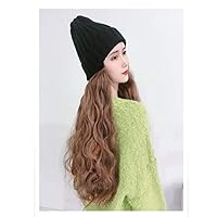 XSWZAQ Wig Hat, Female Long Hair Knit Hat Wig One Female Autumn and Winter Fashion Trend Water Ripple Long Curly Hair Full Headgear
