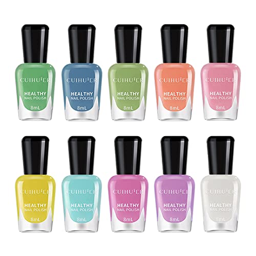 TEEROVA Nail Polish Set - 10 Bottles Non-Toxic Eco-Friendly Easy Peel Off & Quick Dry Water Based Nail Polish (D)