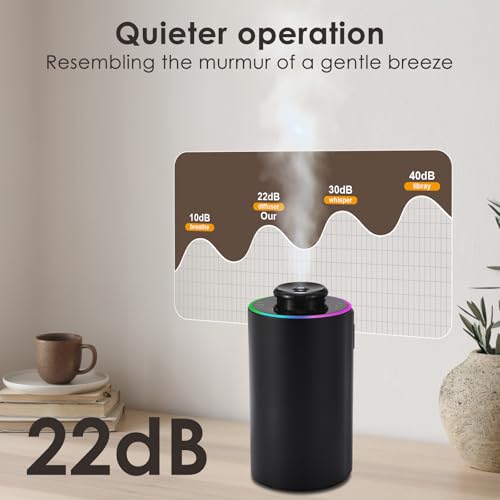 Waterless Essential Oil Diffuser, 7 Colors LED Light, Battery Powered Mini Scent Air Machine, Aromatherapy Mist Diffuser for Home Room Car Office，Black Aluminum Alloy (Black)