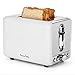 Fortune Candy White Toaster 2 Slice, Compact Retro Stainless Steel 2 Slice Toaster with 6 Toast Shade Settings, Bagel/Defrost/Reheat/Cancel Function, Extra Wide Slots, Removable Crumb Tray