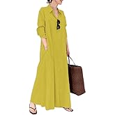chouyatou Women's Basic Loose Fit Long Sleeve Button Up Maxi Shirt Dress with Pockets