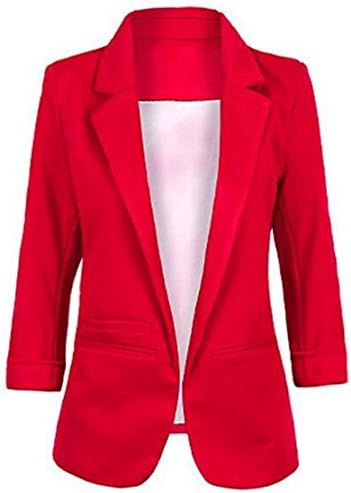 Faddish Women's Cotton Basic Boyfriend Ponte Rolled Blazer Jacket Suits Wine Red S
