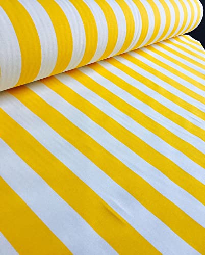 Sofia Striped Fabric - 4cm Wide White Stripes for Curtains Upholstery Home Decor Table Runner Material - 140cm Wide (2 Metres, Yellow)