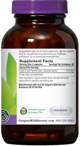 Oregon's Wild Harvest Certified Organic Saw Palmetto Herbal Capsules, 180 Count