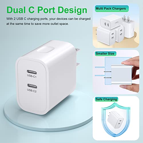 USB C Charger Block, Bangfun 20W Dual Port USB C Power Adapter Fast Chargeur Wall Plug with 6FT Type C Cable Charging Block Brick for iPhone 17 16e 15 Pro Max Plus Pad Air,Pixel 10 9 8 7(White)