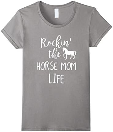 Womens Rockin the horse mom Life T-Shirt Funny family XL Slate