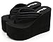 IDIFU Women's Comfy Wedge Platform Thong Sandals With Heels Beach Holiday Summer Flip Flops Black 8 B(M) US