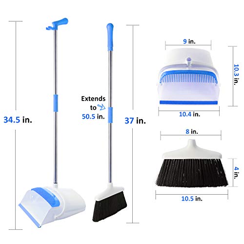 Broom and Dustpan Set - Strongest 30% Heavier Duty - Upright Standing Dust Pan with Extendable Broomstick for Easy Sweeping - Easy Assembly Great Use for Home, Office, Kitchen, Lobby Etc.- by Kray