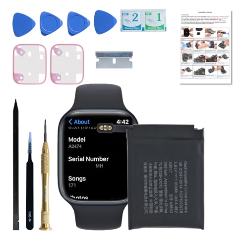LOZOP Battery Replacement Kits for Apple Watch Series 7 45mm A2474 A2477 A2478 with Repair Tools, Installation Manual, and Screen Adhesive