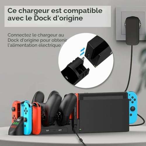 Station de Charge 6-en-1 pour Nintendo Switch/OLED Joycon & Pro Controller