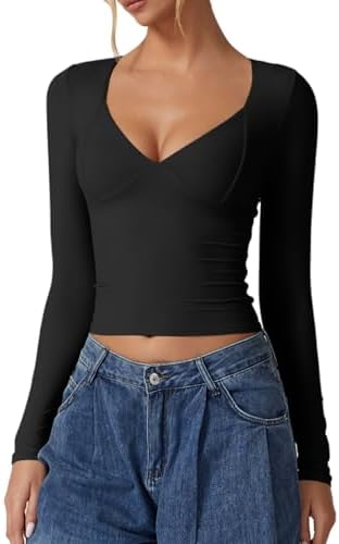 Amazon.com: QINSEN Long Sleeve T Shirt Women Double Lined Tee Sexy