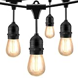 Mpow 49ft Led Outdoor String Lights, Heavy-Duty Waterproof Dimmable Led String Lights, 15 Hanging Sockets, 1.5W Edison Vintage Bulb, Commercial Grade Create Cafe Ambience for Patio Backyard - Black
