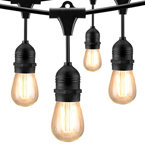 Mpow 49ft Led Outdoor String Lights, Heavy-Duty Waterproof Dimmable Led String Lights, 15 Hanging Sockets, 1.5W Edison Vintage Bulb, Commercial Grade Create Cafe Ambience for Patio Backyard - Black