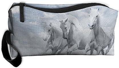Running White Hores Cosmetic Bags Brush Pouch Makeup Bag Zipper Wallet Hangbag Pen Organizer Carry Case Wristlet Holder