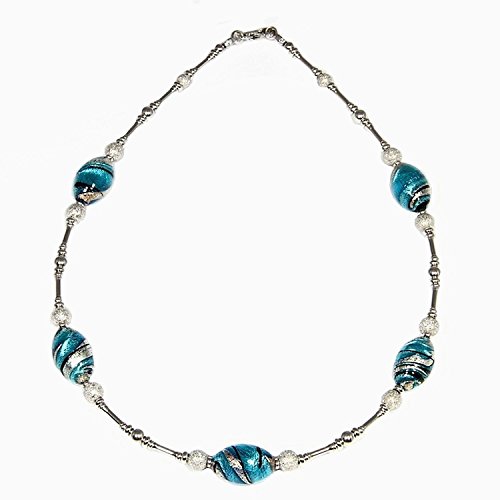 Necklace with handcraft Murano glass beads, 925 silver elements CIR 018 / W01