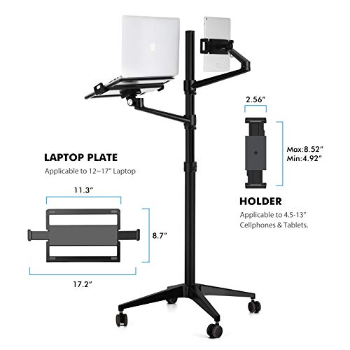 Upergo Tablet and Laptop Floor Stand with Wheels,2in1 Rolling Floor