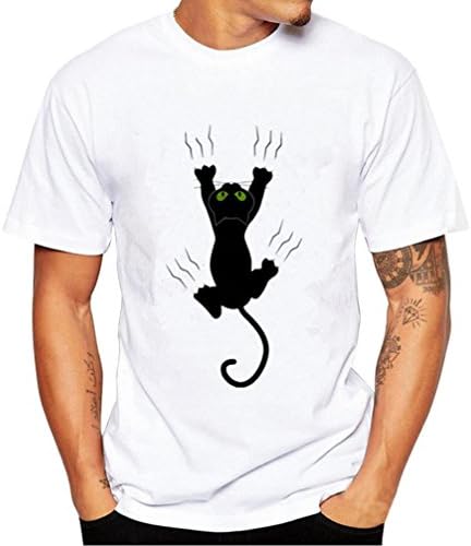 Men's Creative Cat Printed T-shirts,Mamum Men Printing Tees Shirt Short Sleeve T Shirt Blouse (L)