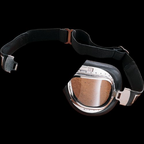 Emgo Roadhawk Leather One-Piece Anti-Fog Lens Goggles (Chrome Finish)