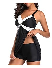 Traje de baño con faldas para dama, 2 piezas, estilo retro, tankini de control de barriguita