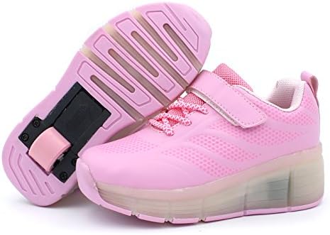 Orethyia Kids Roller Skates LED Light Up Sneaker Wheel Luminous Shoes Boys Girls Athletic PU Velcro Lace Up by (3, Pink)