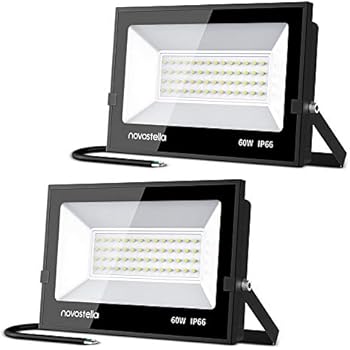 Novostella 60W LED Flood Light 2 Pack, Outdoor 6,000lm Super Bright Security Lights, 5000K Daylight White, IP66 Waterproof, Landscape Floodlight, Indoor Outside Lighting for Garden Yard Garages Party
