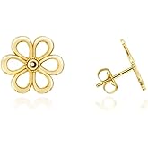 Womens Solid Yellow Gold Flower Stud Earrings 0.39"