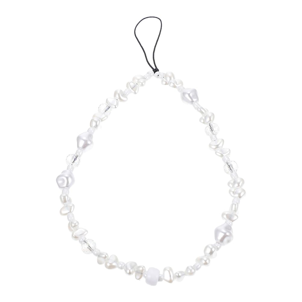 Gatuida Beaded Phone Charm: Pearl Phone Charms Strap White Mobile Phone Case Charms Cell Phone Wrist Strap Beaded for Women Girls Gift Anti-Lost Lanyard Phone Bag Keychain Camera Decor